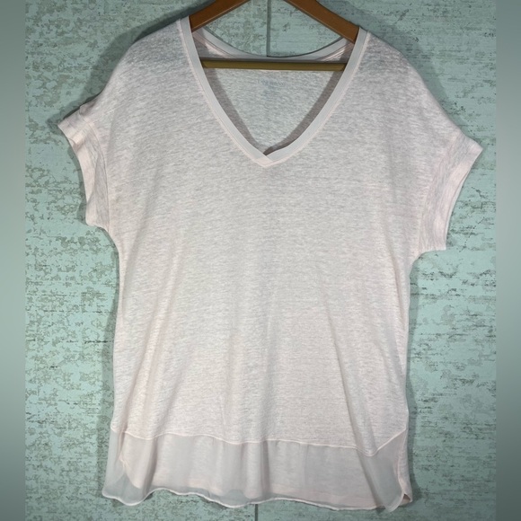 LANE BRYANT Blush Pink Linen Blend Cap Sleeve V-Neck Top Blouse Sz 16 Lightweigh - Picture 1 of 10